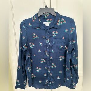 Liz Claiborne medium Navy Bird Pattern Shirt